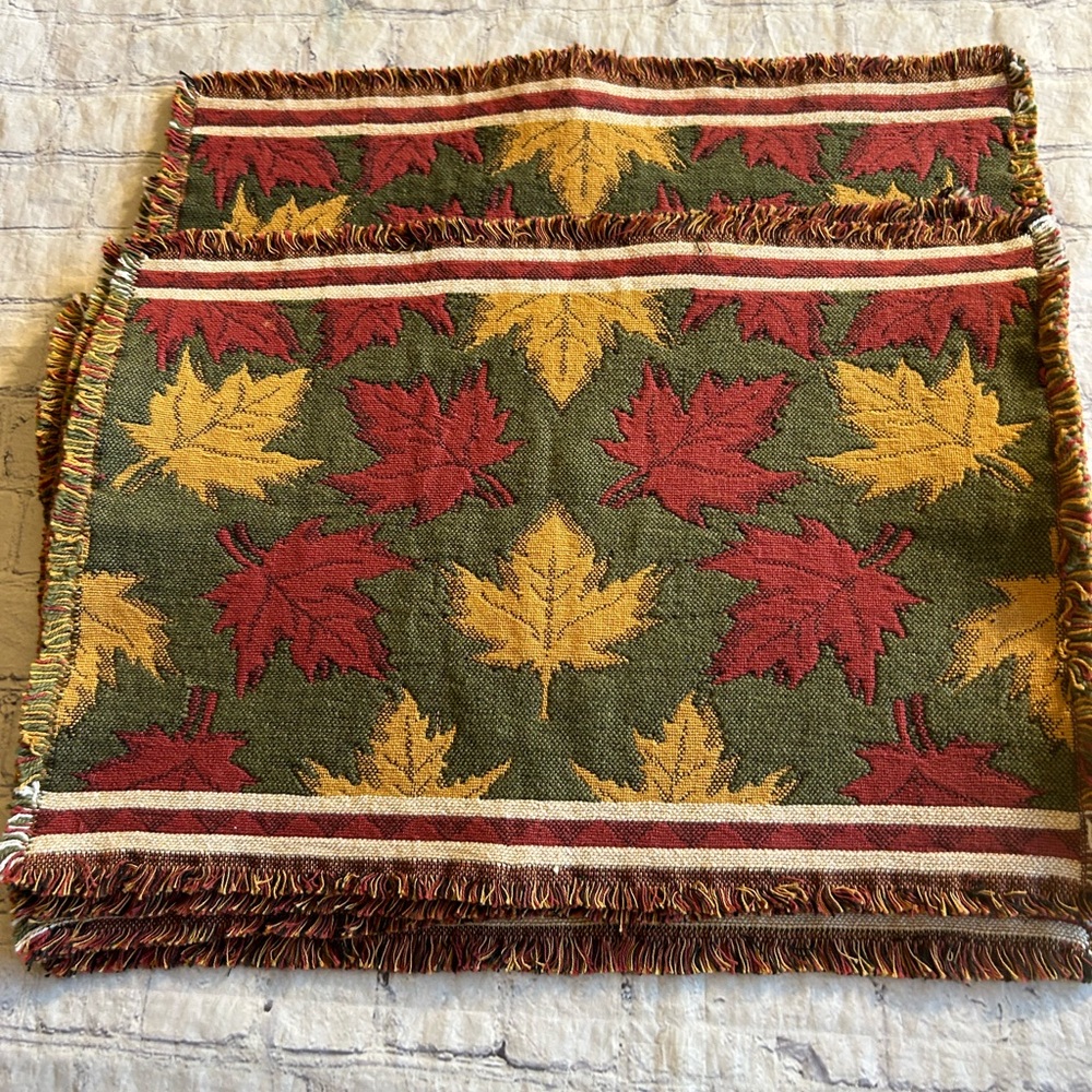 AUTUMN THEMED 100% COTTON WITH RAW EDGES LEAVES MOTIF (6) PLACEMATS INDIA MADE